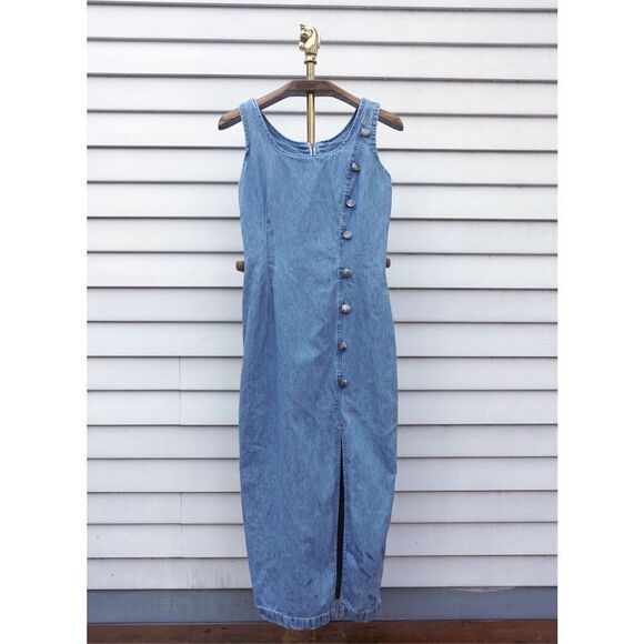 Vintage Dresses & Skirts - Vintage 90s Switch USA Sexy Denim Bodycon Midi Dress
